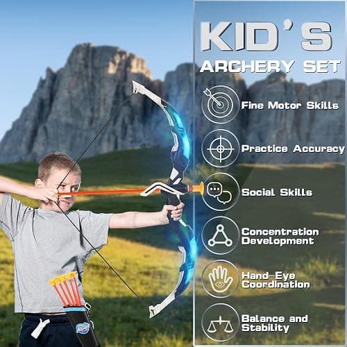 Bow and Arrow Set for Kids, 2-Pack LED Light Up Archery Set with 20 Suction Cup Arrows, Indoor and Outdoor Toy for Boys Girls Age 4-8 8-12 with Standing Target&2 Quivers, Birthday Gift 3-12 Years Old thumbnail 7
