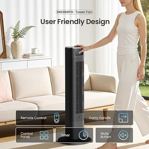 MORENTO 36-Inch Smart Tower Fan with Remote, 25ft/s Standing Fan with WiFi, App & Voice Control, 4 Modes, 4 Speeds, 12-Hour Timer, 90° Oscillating Fan for Bedroom and Office, Black, 1 Pack thumbnail 7
