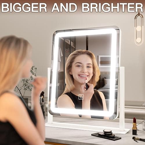 FENNIO Vanity Mirror with Lights - 15"x12.6" LED Lighted Makeup Mirror, Large Makeup Mirror with Lights, Touch Screen with 3-Color Lighting, Dimmable, for Vanity Desk Tabletop, Bedroom thumbnail 5