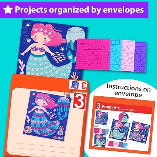 KRAFUN My First Craft Workshop Art and Craft Kit for Kids - 19 Projects in 10 Envelopes, Unicorn, Mermaid, Princess & Llama Crafts, Creative Educational Activity Gift for Girls Toddlers Ages 3 4 5+ thumbnail 5