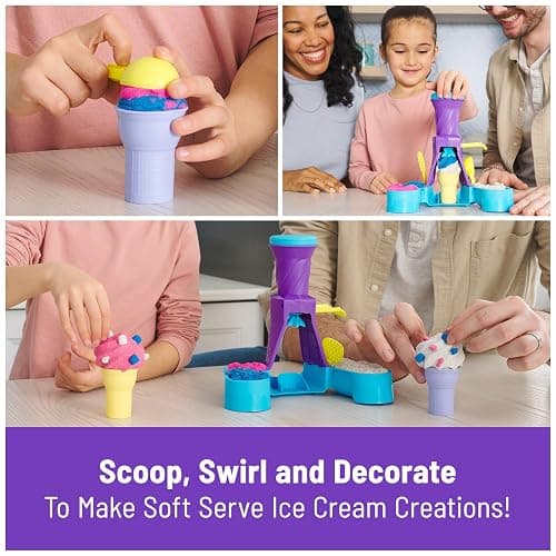 Kinetic Sand, Soft Serve Station with 14oz Play Sand (Blue, Pink & White), 2 Ice Cream Cones & 2 Tools, Sensory Toys, Stocking Stuffers for Kids Ages 3 and up thumbnail 4