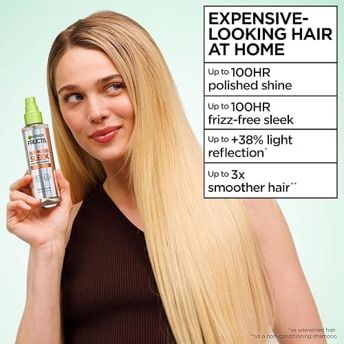 Garnier Fructis Diamond Sleek Hair Shine Spray, Up to 100-Hour Frizz Control, Heat Protectant up to 450°F with Vegan Keratin Smoothing Complex and Argan Oil for Frizzy, Dry, Dull Hair, 4.6 Fl Oz thumbnail 5