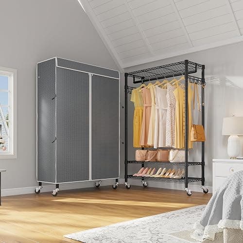 VIPEK R3C Rolling Clothes Rack with Cover Portable Closet for Hanging Clothes, Heavy Duty Garment Rack Clothing Racks with Wheels& Hanging Rod, Black Racks with Grey Upgraded Polyester Cover thumbnail 4