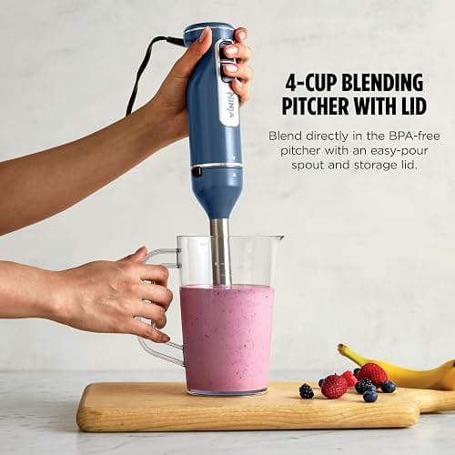 Ninja Immersion Blender and Whisk, Hand Stick Blender, 4 Speeds, with SplatterShield and PanProtect, 4-Cup Blending Vessel, Dishwasher Safe, 5-ft Cord, Ergonomic, Deep Navy, CI201ND thumbnail 6
