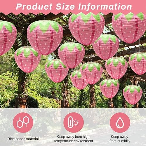 4 PCS Strawberry Paper Lantern Pink, Windspeed Large Strawberry Lantern Decorations Hanging Paper Lantern for Strawberry Party Decor 3D Strawberry Paper Lanterns 8 inch, 12 inch thumbnail 4