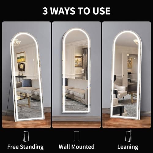 CILIBER LED Mirror Full Length, 63"x20" Full Length Mirror with Lights Arched Top, Arch Lighted Full Body Mirror, Wall Mounted Mirror Dimming with 3 Color Modes thumbnail 4