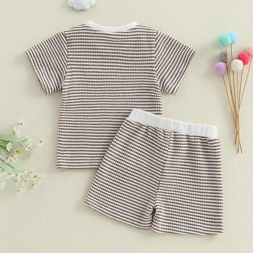 VISGOGO Boy Boy Girls Toddler Summer Outfit Striped T-shirt Toddler Boy Summer Clothes 6 12 18 Months 2 3 4 5 T Short Set thumbnail 4