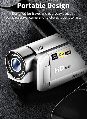 Diyeeni 1080P Digital Camera for Photography, 16MP Vlogging Camera 16X Digital Zoom Digital Camera with 2.4in 360° Flip Screen, Compact Travel Camera for Teens Adult Beginner Kids (Black) thumbnail 8