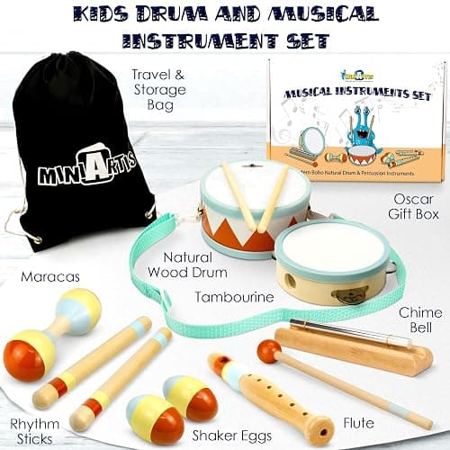 MINIARTIS Toddler Musical Instruments - Montessori Wooden Musical Toys for Toddlers 1-3 | Modern Boho Baby Drum Set with Neutral Colors Percussion Instruments | Kids Preschool Educational thumbnail 2