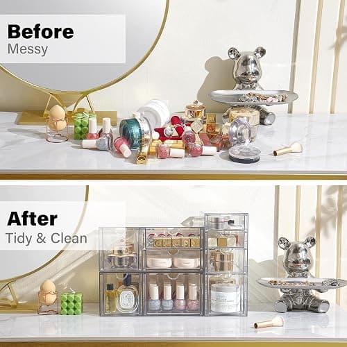 Prsildan Acrylic Drawer Makeup Organizer with 9 Drawers, Set of 3 Office Desk Organizers Accessories, Clear Stackable Storage Drawers for Vanity, Countertop, Craft, Jewelry, Art Supply Organization thumbnail 6