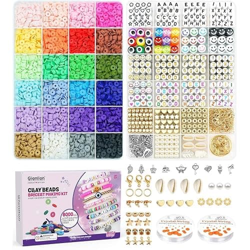 Gionlion Clay Beads Bracelet Making Kit, Pack 2 Boxes Preppy Letter Spacer Beads and Charms Kit for Friendship Jewelry Making, Arts and Crafts Gifts for Girls Ages 8-12 - Image 1