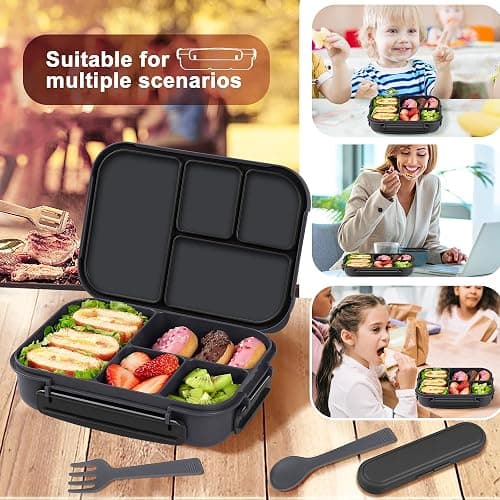 Amathley Lunch Box Kids,Bento Box Adult,Leakproof Lunch Containers for Adults/Kids/Toddler,1200ML-4 Compartments bento Lunch box with Utensil,Microwave & Dishwasher & Freezer Safe (Dark Gray) thumbnail 5
