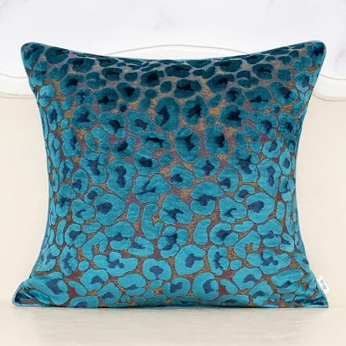 Alerfa Blue Floral Throw Pillow Cover 18 x 18 Inch Cut Velvet Sqaure Luxury Decorative Pillow Cover for Couch Living Room Bedroom - Image 1