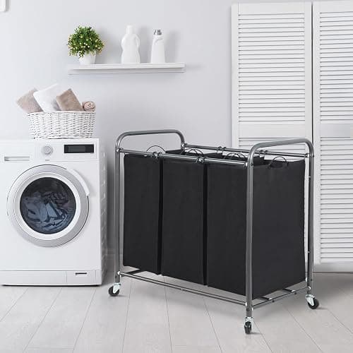 STORAGE MANIAC 3 Section Laundry Sorter, 35.9 Gal (136 L) Laundry Hamper Cart with Heavy Duty Rolling Lockable Wheels and Removable Bags, Clothes Organizer Basket Clothes Separator Hamper, Black thumbnail 7