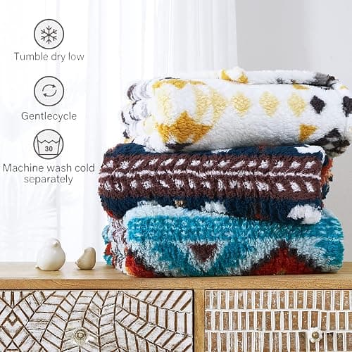 CASAAGUSTO Boho Sherpa Blanket, Aztec Twin Blanket, Ultra Soft, Warm, Cozy, Plush, Thick Fleece Western Blanket for Couch, Bed, Sofa (Navy Blue 60 * 80 Inch) thumbnail 7