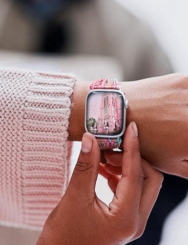 JR.DM Boho Watch Bands Compatible with Apple Watch 40mm 41mm 38mm 44mm 42mm 45mm 46mm Women, Cute Handmade Friendship Bracelet Hippie String Art for iWatch Series SE/11/10/9/8/7/6/5/4/3/2/1 thumbnail 5