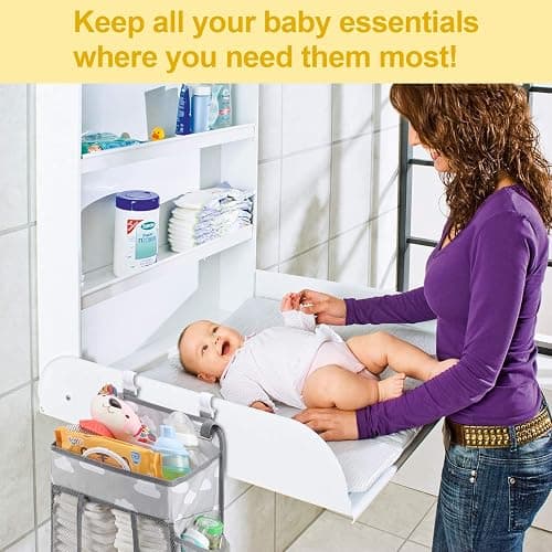 Accmor Hanging Baby Diaper Caddy Organizer, Diaper Stacker, Baby Crib Hanging Classified Storage Bag Organizer for Changing Table, Crib, Playard or Wall & Nursery Organization, Grey Cloud thumbnail 8
