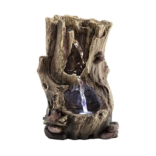 Alpine Corporation WIN326 Indoor Tabletop Light-Up Tiered Rainforest Tree Trunk Water Fountain with LED Lights, 11", Brown - Image 1