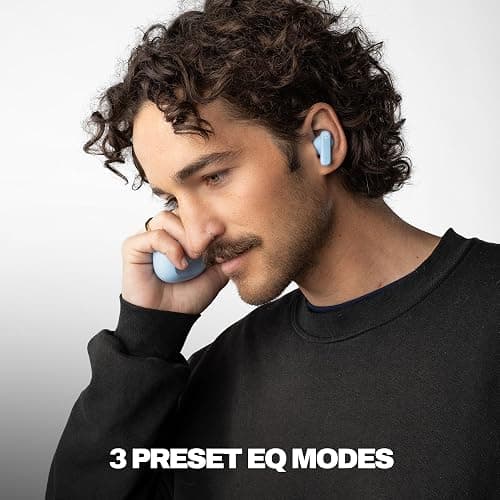 Skullcandy Smokin’ Buds Wireless Earbuds, Bluetooth Headphones, Noise Isolating Fit, Up to 20 Hours Battery, IPX4 Sweat and Water Resistant, Microphone for iPhone Android - Preppy Blue thumbnail 5