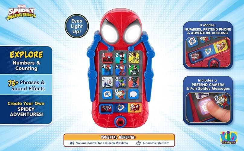 eKids Spidey and His Amazing Friends Toy Phone for Toddler with Built-in Preschool Learning Games, Educational Toys for Activities and Pretend Play, for Fans of Spiderman Gifts thumbnail 4