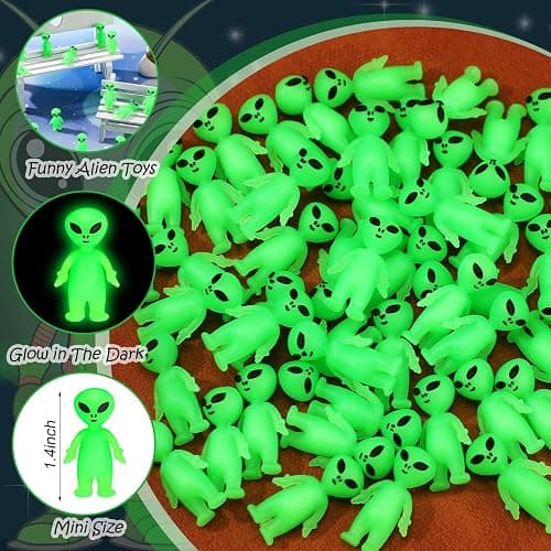 CroBlissful 25 Pcs Easter Mini Alien Figures to Hide and Seek Glow in The Dark Green Little Tiny Aliens Figurine for Space Party Favors Small Rave Trinkets Easter Toys Bulk Gifts Goodie Bag Fillers thumbnail 4