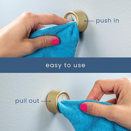 S&T INC. Round Adhesive Push Towel Hooks for Kitchen, Hand and Dish Towels, Brushed Gold, 4 Pack thumbnail 5