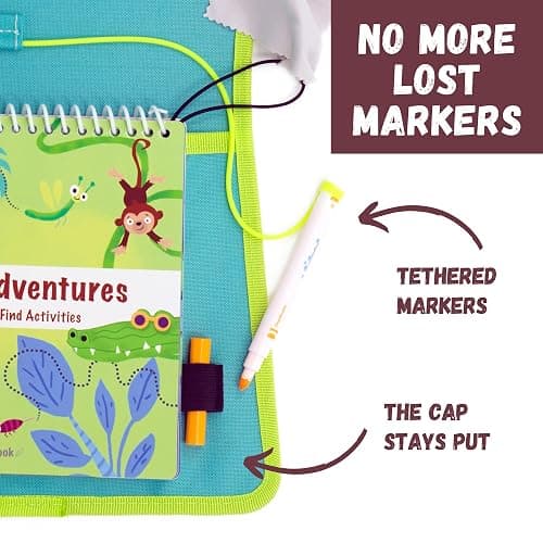 Totebook Kids Travel Educational Activity Book with Washable Markers - Car and Airplane Activities, Learning Toys for Toddlers- Reusable Stickers for Ages 4, 5, 6 (Jungle & 2 Extra Books) thumbnail 4