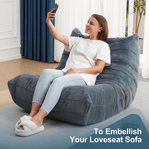 Bean Bag Chairs for Adults Giant Bean Bag Chair Memory Foam BeanBag Chair Bean Bag Sofa with Filler Faux Fur Fireside Beanbags Lazy Sofa for Living Room Bedroom Office (Bluegrey Plush, Single) thumbnail 7