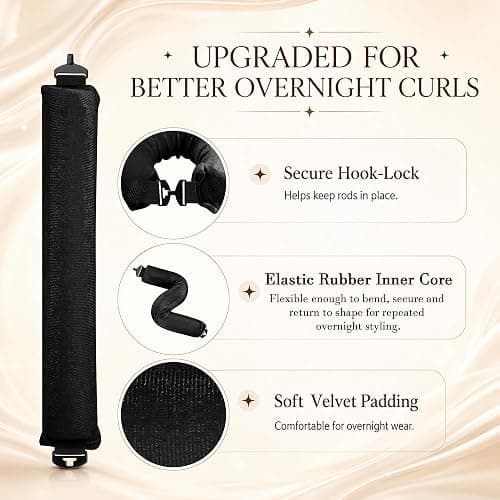TULOBI Heatless Curls Overnight, 4PCS Jumbo Velvet Curling Rods, Black | No Heat Blowout Hair Rollers with Satin Scarf and Mesh Bag, Comfortable Sleep-in Rods for Long Thick Fine Hair thumbnail 7