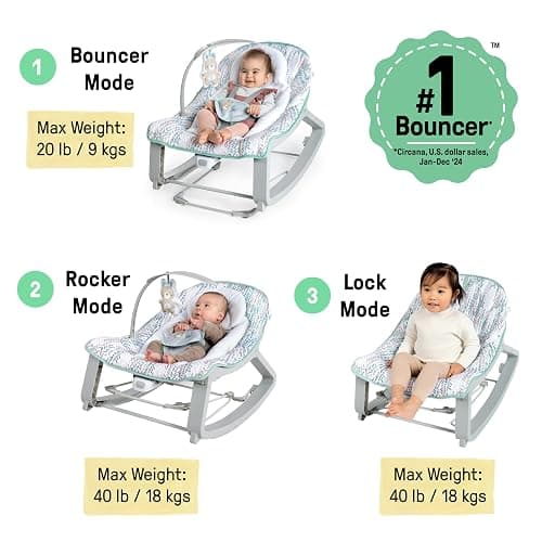Ingenuity Keep Cozy 3-in-1 Grow with Me Vibrating Baby Bouncer Seat & Infant to Toddler Rocker, Vibrations & -Toy Bar, 0-30 Months Up to 40 lbs (Spruce) thumbnail 3