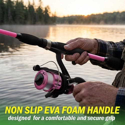 Fiberglass Fishing Pole - Strike Series 78-Inch Collapsible Rod and Spinning Reel Combo, EVA Handle, Pre-Spooled Reel, Fishing Gear for Catching Walleye, Bass, Trout, and More by Wakeman thumbnail 5