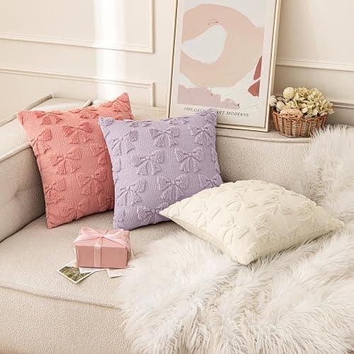 MIULEE Light Purple Bow Pillow Covers Coquette Room Decor Aesthetic Set of 2 Spring Decorative Cute Girl Soft Plush Faux Pillowcase for Preppy Room Bedroom Couch,18x18 Inch thumbnail 2