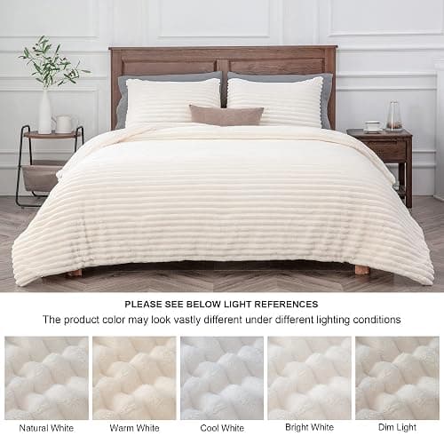 BEDELITE Fleece Queen Comforter Set -Super Soft & Warm Fluffy Cream White Bedding, Luxury Fuzzy Heavy Bed Set for Winter with 2 Pillow Cases thumbnail 9
