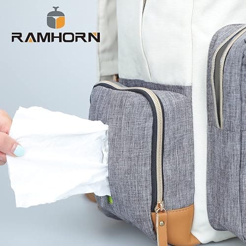 Ramhorn Diaper Bag Multifunction Travel Backpacks for Mom with Insulated Pockets and Laptop Compartment - Grey thumbnail 5