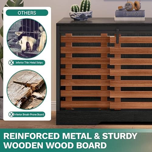YITAHOME 71 Inch Dog Crate TV Stand for 2 Dogs w Sliding Door, Heavy Duty Chew-Resistant Cage Furniture for Medium Large Dogs, Wooden Indoor Double Dog Kennel Decorative for Living Room, Black Walnut thumbnail 7