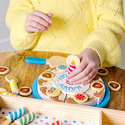 Melissa & Doug Birthday Party Cake - Wooden Play Food with Mix-n-Match Toppings and 7 Candles thumbnail 6