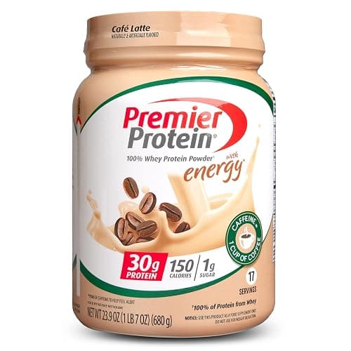 Premier Protein Powder, Café Latte, 30g Protein, 1g Sugar, 100% Whey Protein, Keto Friendly, Gluten Free, No Soy, 95mg Caffeine for Energy, 23.9 oz (17 Servings) - Image 1