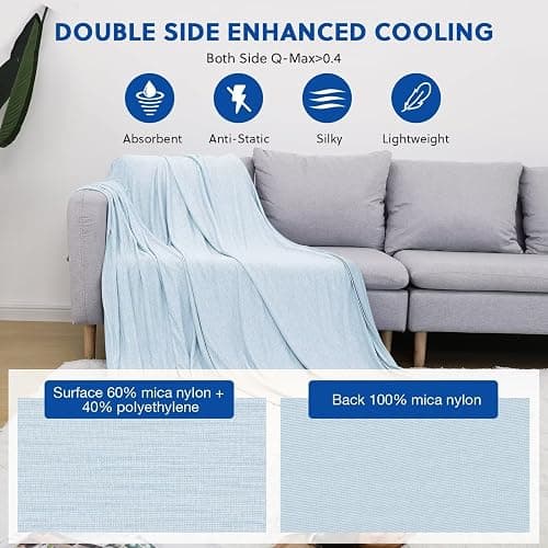 HOMFINE Cooling Blankets for Hot Sleepers - Summer Blanket Thin Lightweight Breathable Soft Double Side Enhanced Cooling for Bed Couch Sofa, Keep Cool for Night Sweats (Light Blue, 50 x 70 inches) thumbnail 4