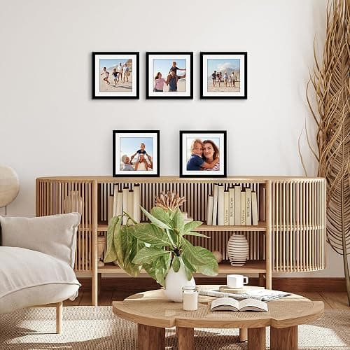 Americanflat 10x10 Picture Frame with Polished Plexiglass - Set of 5 - Use as 8x8 Frame with Mat or Display 10x10 Photo Without Mat - Galleria Collection - Square Frames for Tabletop or Wall - Black thumbnail 8