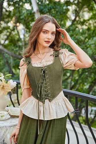 SCARLET DARKNESS Women's Renaissance Corset Tops Vintage Lace Up Overbust Bustier Bodice thumbnail 9