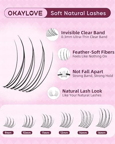OKAYLOVE Idol Lashes Clusters Kit Clear Band Eyelash Clusters Kit CC Curl 9-16mm Natural Cluster Eyelash Extensions DIY Wispy Individual Lashes with Bond and Seal, Remover, Tweezers for Korean Makeup thumbnail 7