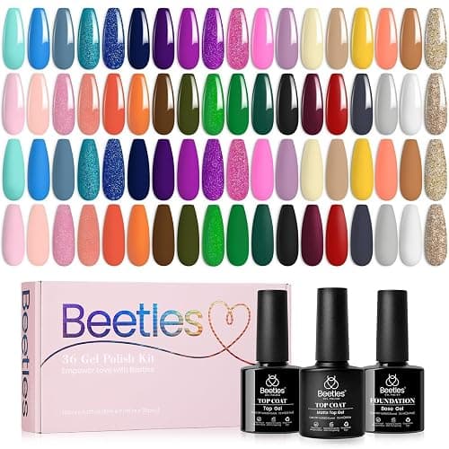 Beetles Fall Gel Nail Polish Set, 36 Colors Gel Polish Set Sparkle Red Pink Glitter Black Nail Kit Free Journey Collection with 3Pcs Base Top Coat Soak off Uv Gel Polish Manicure Kit thumbnail 9