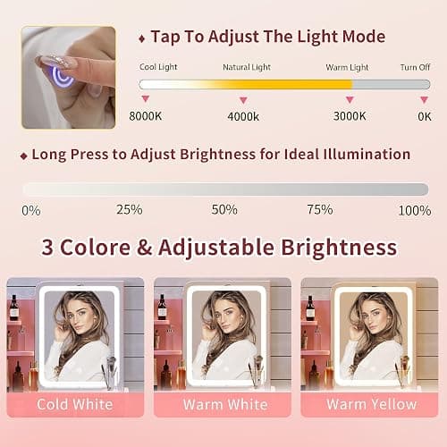 Downing Small Vanity Desk with Mirror and Lights, Makeup Vanity with Drawer & Storage Shelves, Makeup Desk with 3 Lighting Modes & Adjustable Brightness, Dressing Table for Women Girls Bedroom Pink thumbnail 5