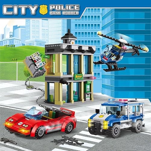City Police Bank Building Sets, Compatible with Lego Police Bank, Includes Car, Bank, Helicopter, Police Chase Building Blocks Toy Set Gift for Kids 6 Plus Years Old（655 PCS） thumbnail 4