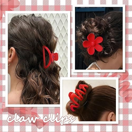 12 Pcs Claw Clips, Multi-Shapes Hair Clips for Women Girls, Non-Slip Large Jaw Claw Clips for Thick Thin Curly Hair Accessories (Red) thumbnail 5