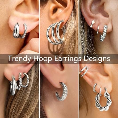 Adoyi 9 Pairs Gold Hoop Earrings Set for Womens Twisted Huggie Hoops Earrings 14K 18K Gold Plated for Girls Valentines Mother's Day Birthday Gifts Lightweight thumbnail 4