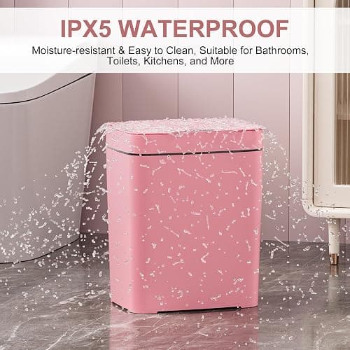 Vanpopubs 2 Pack 2.7 Gal Bathroom Trash Can with Lid, Automatic Trash Can Small Smart Garbage Can Touchless, Slim Motion Sensor Waterproof Plastic Trash Bins for Bedroom Office Kitchen Toilet Pink thumbnail 4