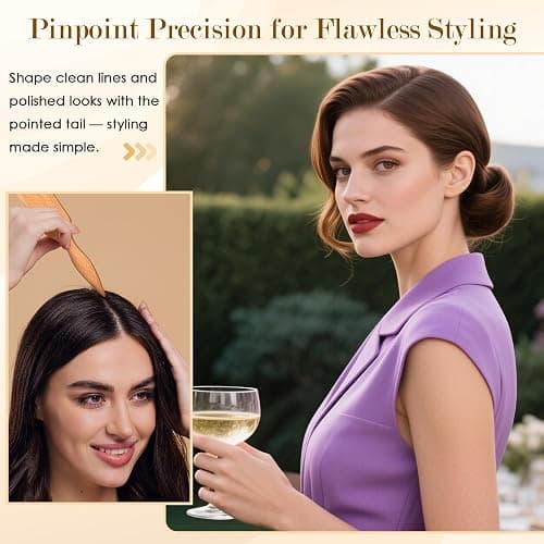 Slick Back Hair Brush for Women & Men, Boar Bristle Hair Brush for Thin & Fine Hair, Soft Smoothing Baby Hairs for Polishing, Deepening, Styling, Sectioning & Parting-Wide Rat Tail thumbnail 6