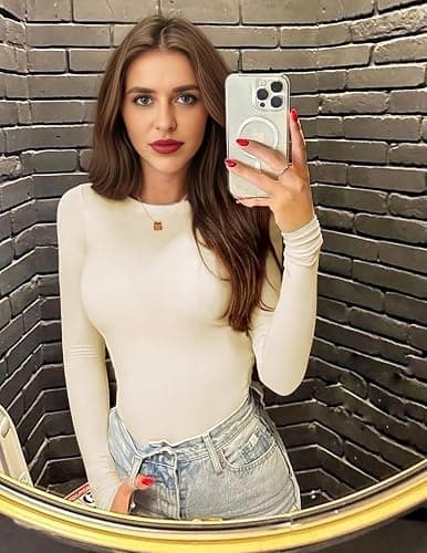 Ekouaer Womens 3 Pack Long Sleeve Shirts Crew Neck Stretch Fitted Underscrubs Trendy Basic Tops Lightweight Thermal Tee thumbnail 4