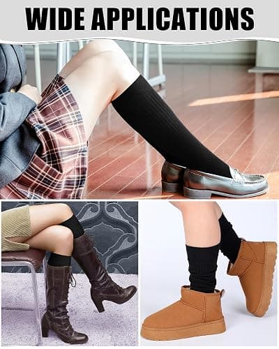 Shihanee 3 Pairs Women Cashmere Cotton Knee High Socks Long Ribbed Knit Slouchy Boot Socks Soft Warm for Women Girls thumbnail 6